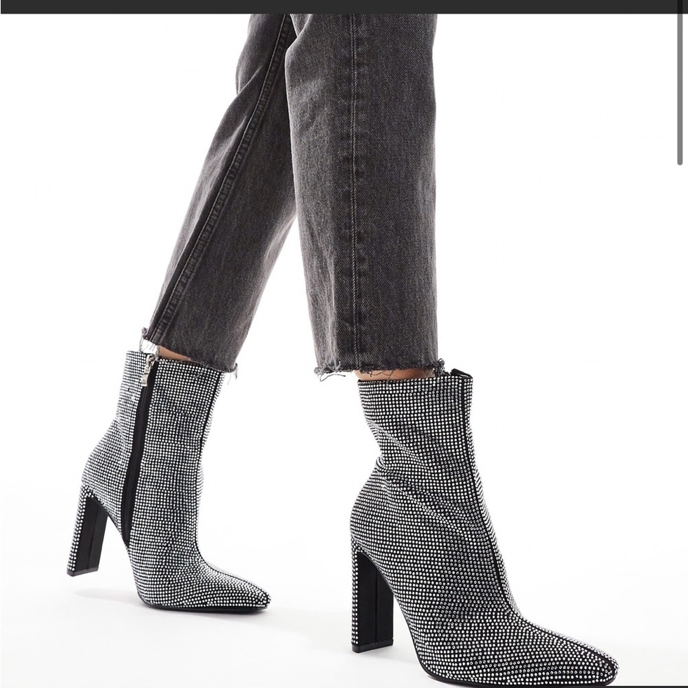 Glamorous heeled ankle boots in silver embellished